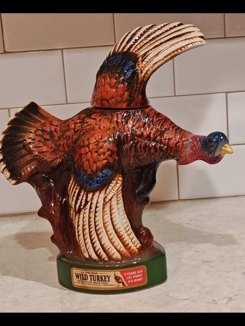 Wild Turkey Ceramic Decanter Vase in Brown and Orange